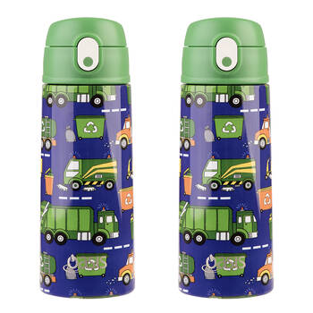 2PK Oasis Stainless Steel Insulated Kids Drink Bottle w/Straw 550ml Garbage Trucks