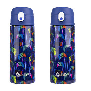 2PK Oasis Stainless Steel Insulated Kids Drink Bottle w/Straw 550ml Gamer