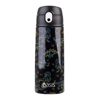 Oasis Stainless Steel Insulated Kids Drink Bottle w/Straw 550ml Neon Dinosaurs
