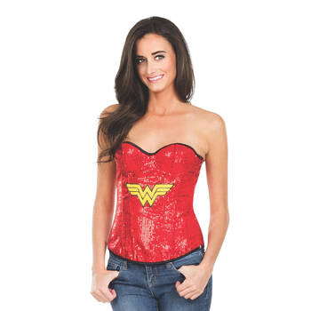 DC Comics Wonder Woman Sequin Corset Womens Dress Up Costume - Size L