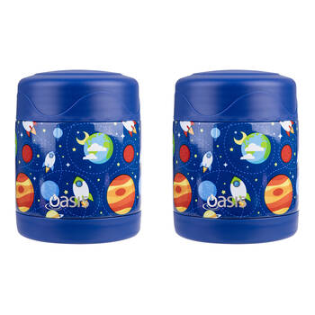 2PK Oasis Stainless Steel Insulated Kids Food Flask Double Wall 300ml Outer Space