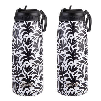 2PK Oasis Stainless Steel Insulated Sports Bottle w/ Sipper 780ml Monochrome Blooms