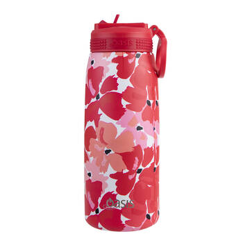 Oasis Stainless Steel Insulated Sports Bottle w/ Sipper 780ml Red Poppies
