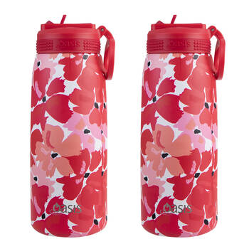 2PK Oasis Stainless Steel Insulated Sports Bottle w/ Sipper 780ml Red Poppies