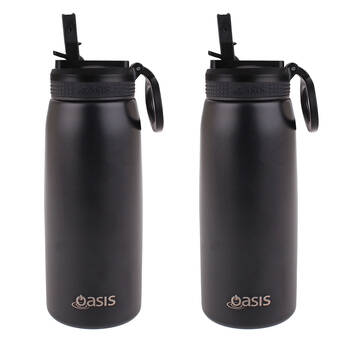 2PK Oasis Stainless Steel Double Wall Sports Bottle w/ Sipper 780ml Black