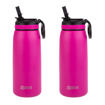2PK Oasis Stainless Steel Double Wall Sports Bottle w/ Sipper 780ml Fuchsia