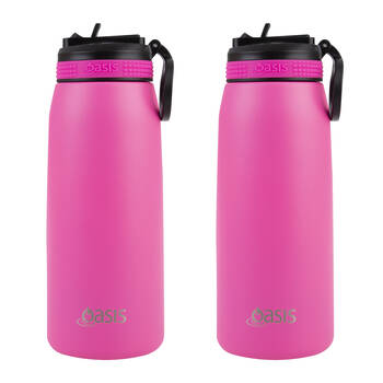 2PK Oasis Stainless Steel Double Wall Sports Bottle w/ Sipper 780ml Neon Pink