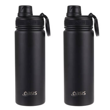 2PK Oasis Stainless Steel Insulated Challenger Sports Bottle w/Cap 550ml Black