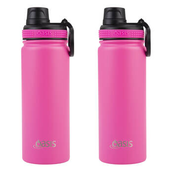2PK Oasis Stainless Steel Insulated Challenger Sports Bottle w/Cap 550ml Neon Pink