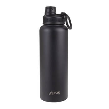 Oasis Stainless Steel Insulated Challenger Sports Bottle w/ Cap 1.1L Black