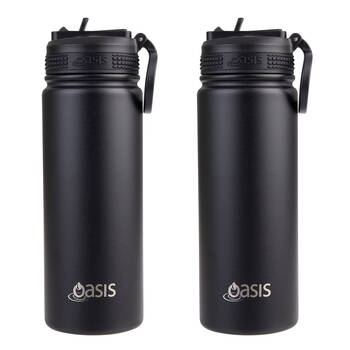 2PK Oasis Stainless Steel Insulated Challenger Sports Drink Bottle 550ml Black