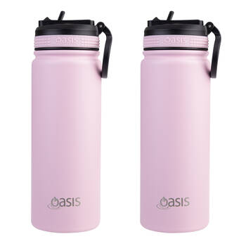 2PK Oasis Stainless Steel Insulated Challenger Sports Drink Bottle 550ml Carnation
