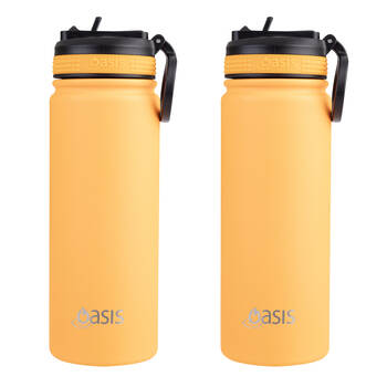 2PK Oasis Stainless Steel Insulated Challenger Sports Drink Bottle 550ml Neon Orange