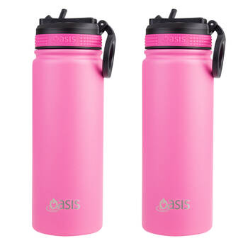 2PK Oasis Stainless Steel Insulated Challenger Sports Drink Bottle 550ml Neon Pink