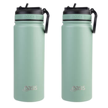 2PK Oasis Stainless Steel Insulated Challenger Sports Drink Bottle 550ml Sage Green