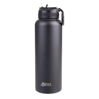 Oasis Stainless Steel Insulated Challenger Sports Bottle w/ Sipper 1.1L Black