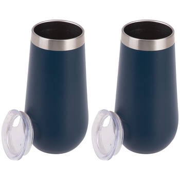 2PK Oasis Stainless Steel Insulated Champagne Flute Double Walled 180ml Navy