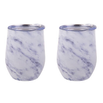 2PK Oasis Stainless Steel Insulated Wine Tumbler Double Walled 330ml White Marble