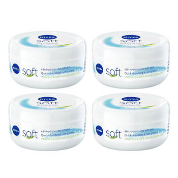 4PK Nivea Soft Cream Jar Moistruriser 50ml Face & Body Skin Care