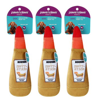 3PK Paws & Claws 20x8cm  Plush Mustard Bottle
