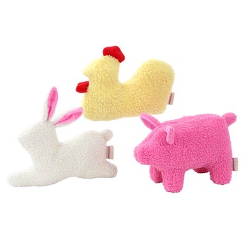 3PK Paws & Claws Farmyard Colourful Animal Plush Dog/Pet Toy 25x15cm Assorted