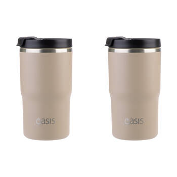 2PK Oasis Ceramic Lined Stainless Steel Insulated Travel Mug 480ml Latte