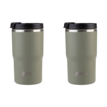 2PK Oasis Ceramic Lined Stainless Steel Insulated Travel Mug 480ml Olive Green