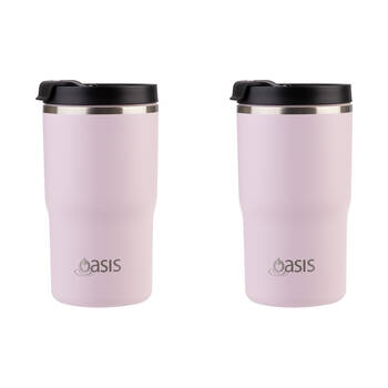 2PK Oasis Ceramic Lined Stainless Steel Insulated Travel Mug 480ml Pink Lemonade
