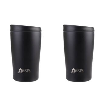 2PK Oasis Stainless Steel Insulated Travel Cup Double Walled 380ml Black