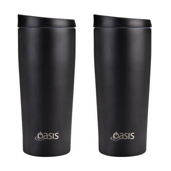 2PK Oasis Stainless Steel Insulated Travel Mug Double Walled 600ml Black