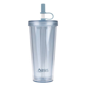 Oasis Reusable Tall Smoothie Tumbler w/ Straw Double Walled 520ml Blueberry
