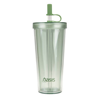 Oasis Reusable Tall Smoothie Tumbler w/ Straw Double Walled 520ml Green Apple