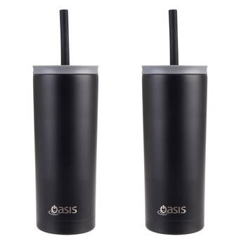 2PK Oasis Super Sipper Stainless Steel Insulated Tumbler w/ Straw 600ml Black