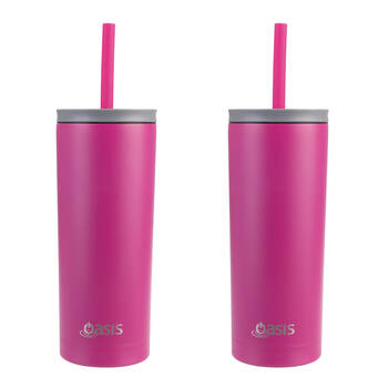 2PK Oasis Super Sipper Stainless Steel Insulated Tumbler w/ Straw 600ml Fuchsia