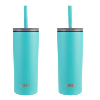 2PK Oasis Super Sipper Stainless Steel Insulated Tumbler w/ Straw 600ml Turquoise