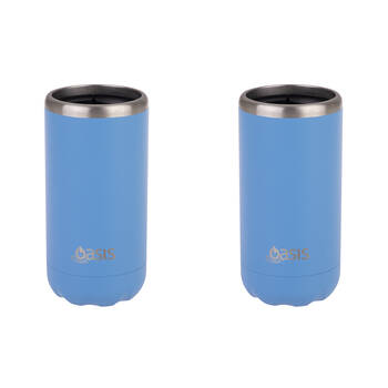 2PK Oasis Stainless Steel Insulated Cooler Can Double Walled 330ml Calypso Blue