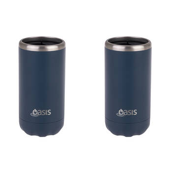 2PK Oasis Stainless Steel Insulated Cooler Can Double Walled 330ml Navy