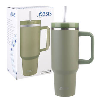 Oasis Stainless Steel Double Walled Commuter Travel Tumbler 1.2L Olive