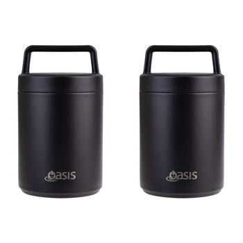 2PK Oasis Stainless Steel Double Wall Insulated Food Flask w/ Handle 480ml Black