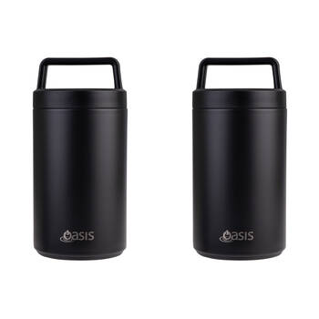 2PK Oasis Stainless Steel Double Wall Insulated Food Flask w/ Handle 700ml Black