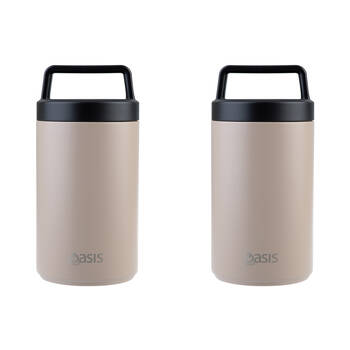 2PK Oasis Stainless Steel Double Wall Insulated Food Flask w/ Handle 700ml Latte