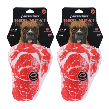 2PK Paws & Claws Feed Me BBQ Oxford Pet/Dog Toy Steak 20x15cm