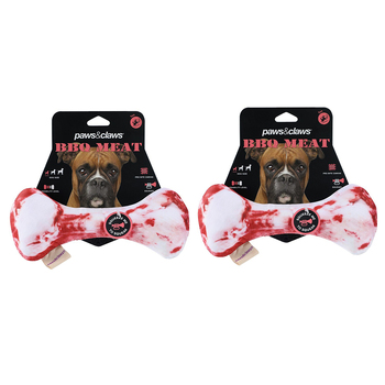 2PK Paws & Claws Feed Me BBQ Oxford Pet/Dog Toy Bone 23x10cm