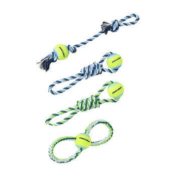 4PK Paws & Claws Rope & Tennis Ball Tugger 29cm Assorted