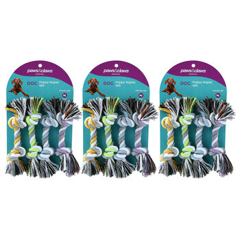 3x 4PK Paws & Claws Pet/Dog 15cm Puppy Ropes Chew/Bite Toy