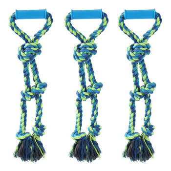 3PK Paws & Claws Twin Knotted Rope Tugger Toy W/ Handle 50cm