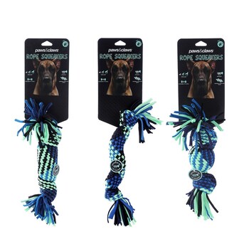3PK Paws & Claws Rope Squeaker Pet/Dog Toy Assorted 30cm