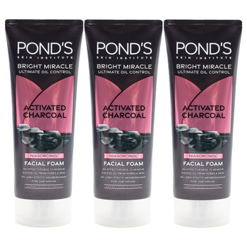 3PK Ponds Bright Miracle Activated Charcoal Facial Foam 90g