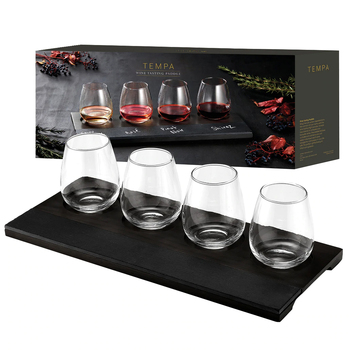 5pc Tempa Atticus Wooden Wine Tasting Paddle & Glass Set 375ml Black