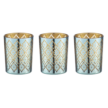 3PK Estelle 95ml/6.5cm Glass Metallic Tealight Candle Holder - Aqua